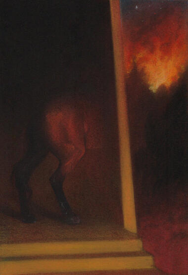 End, Silkscreen, charcoal &amp; chalk pastel on paper, 2020