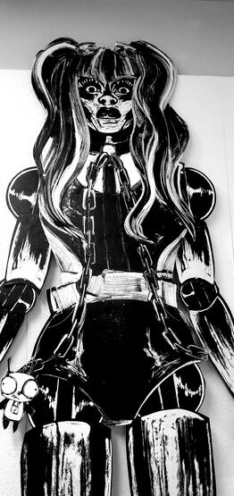 Cyber! Vivica Detail, 2026, Monotype on white printer paper, & cardboard