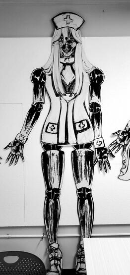 Nurse! Vivica, 2026, Monotype on white printer paper, & cardboard