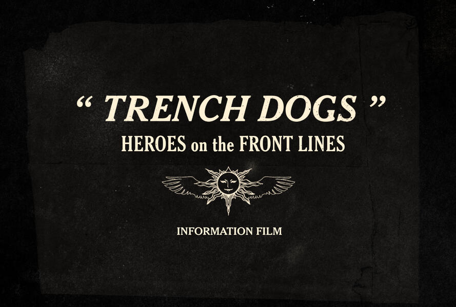 Title card for Saint Greaver's "Trench Dogs" animated short film, 2026, digital illustration
