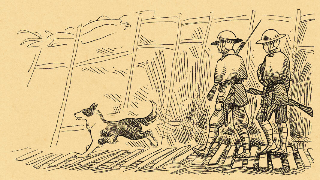 Film still Saint Greaver's "Trench Dogs" animated short film, 2026, digital illustration