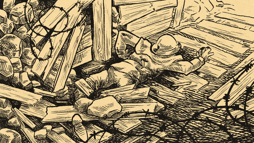 Film still Saint Greaver's "Trench Dogs" animated short film, 2026, digital illustration