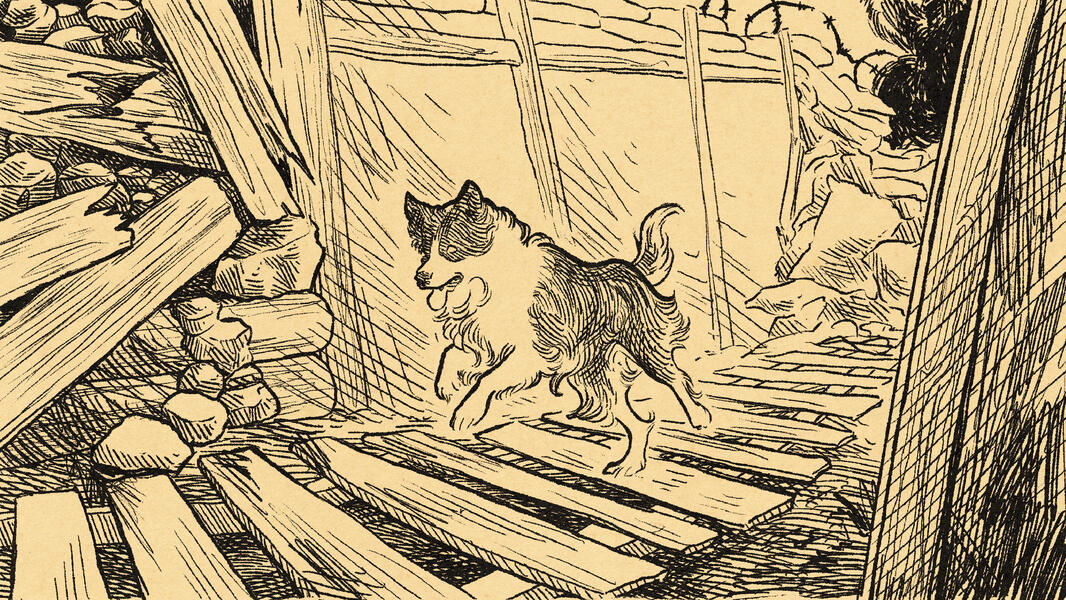 Film still Saint Greaver's "Trench Dogs" animated short film, 2026, digital illustration